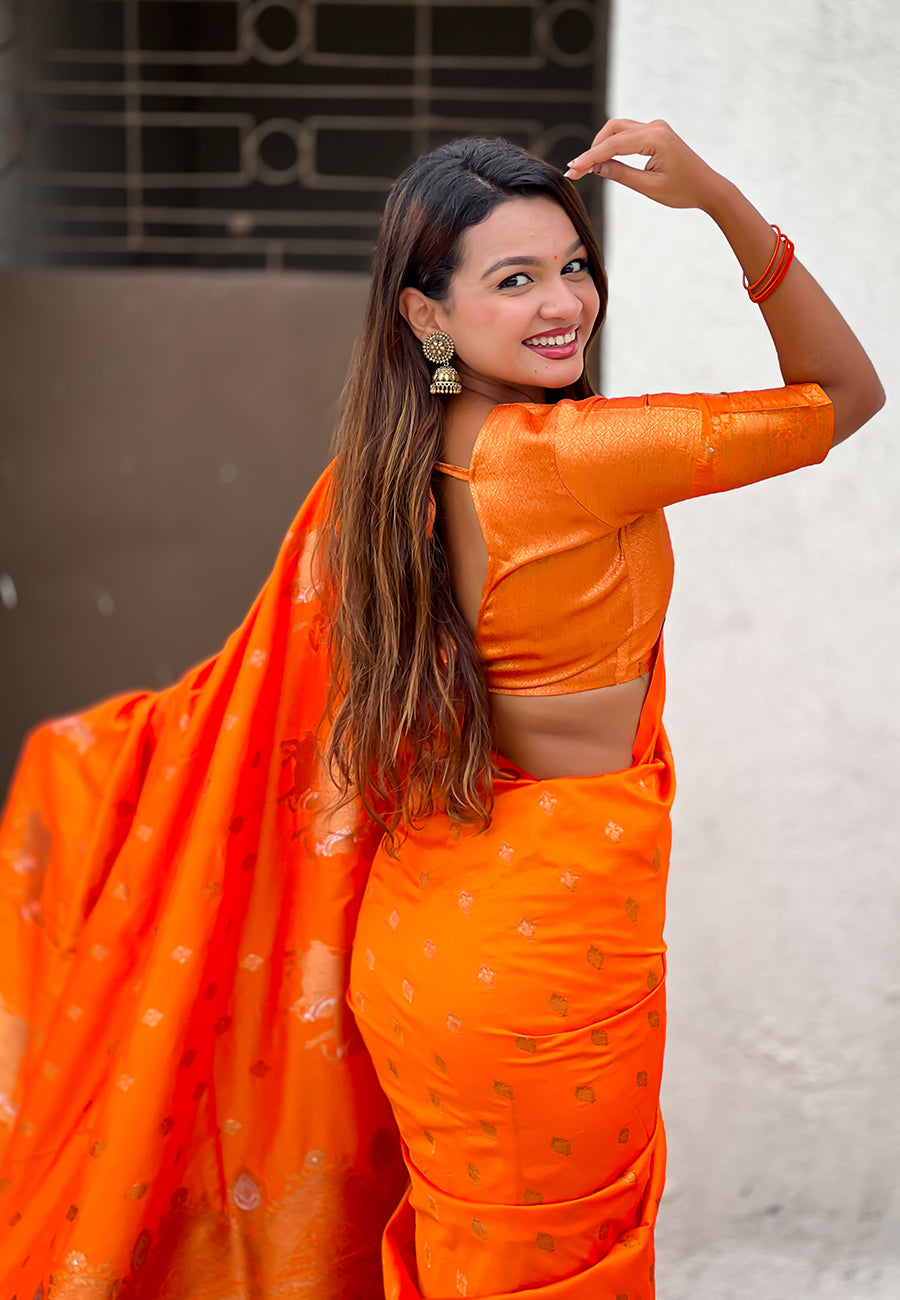 Orange Pure Soft Silk Dual Zari with Nandi Border Saree