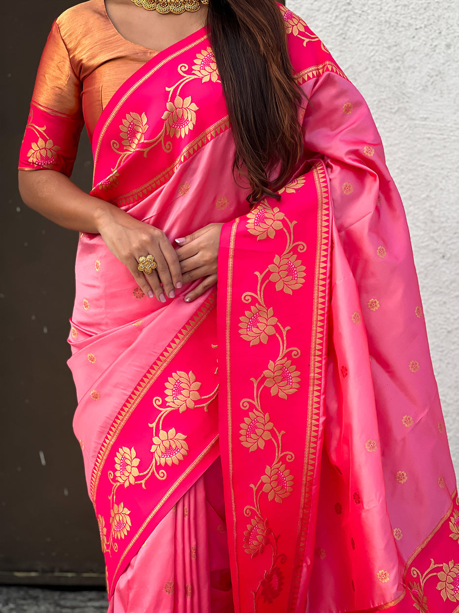 Baby Pink Soft Silk Lotus Paithani Saree Paithani Saree Anant Tex Exports Pvt.Ltd..
