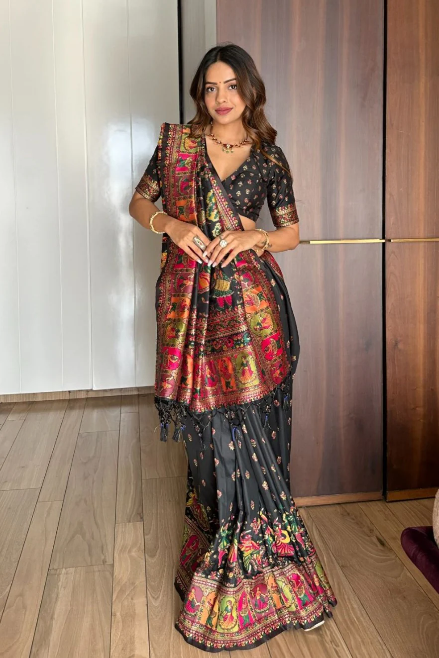 Black Pashmina Kashmiri Silk Zari Woven Saree Soft Silk Saree Anant Tex Exports Pvt.Ltd..