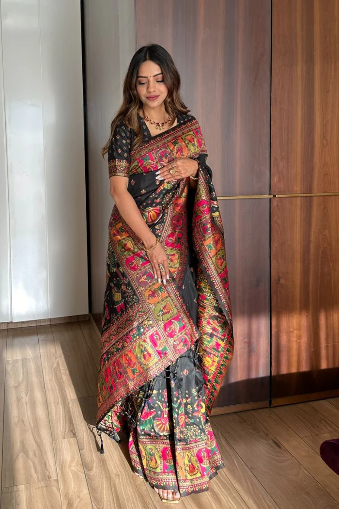 Black Pashmina Kashmiri Silk Zari Woven Saree Soft Silk Saree Anant Tex Exports Pvt.Ltd..