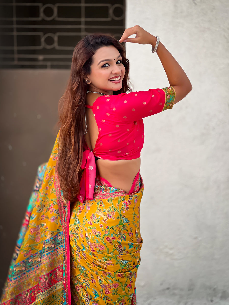Yellow Pure Viscose Silk Position Printed Traditional Saree Soft Silk Saree Anant Tex Exports Pvt.Ltd..