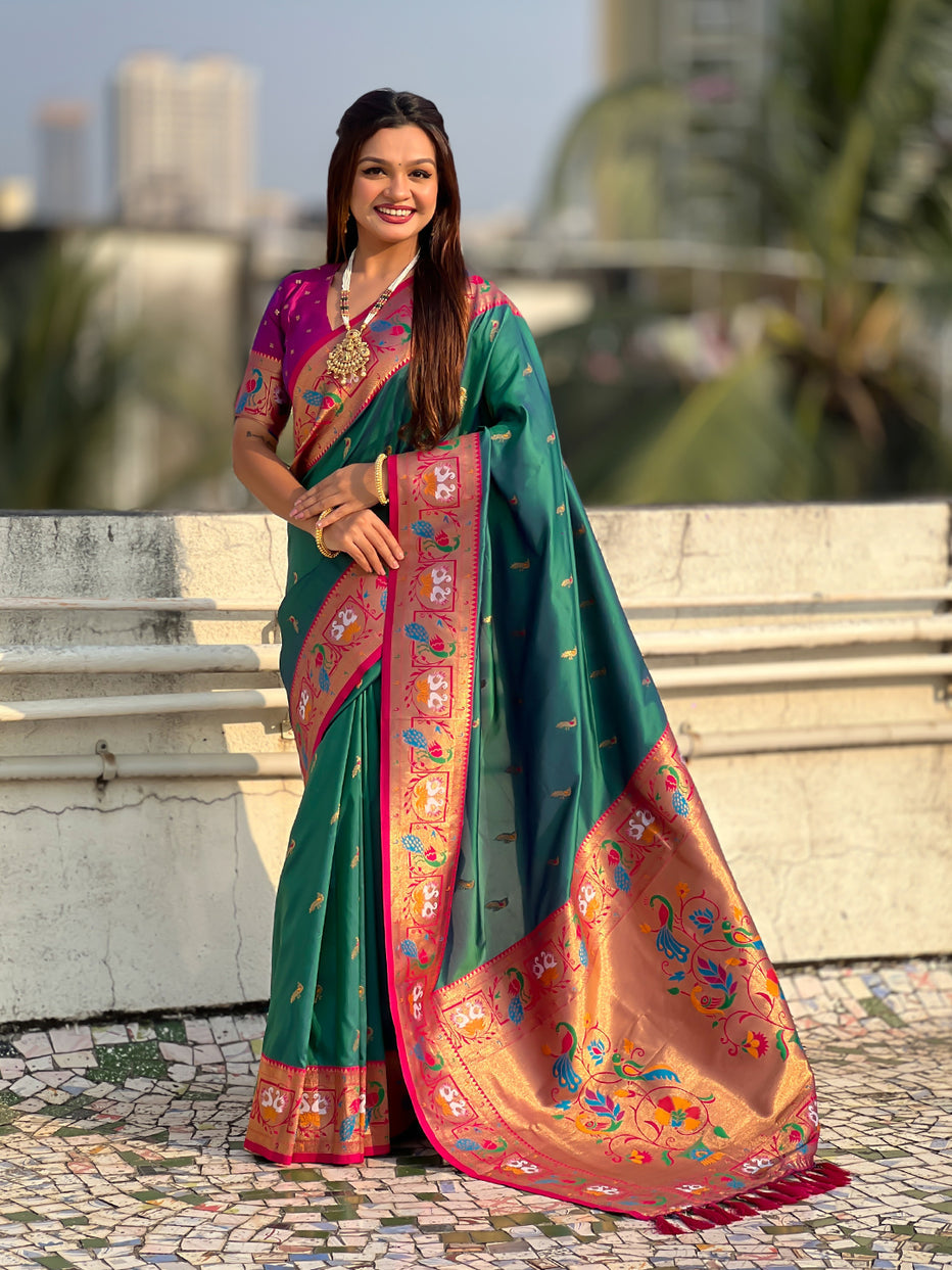 Green Soft Silk Swan Rajhans Paithani Saree Paithani Saree Anant Tex Exports Pvt.Ltd..