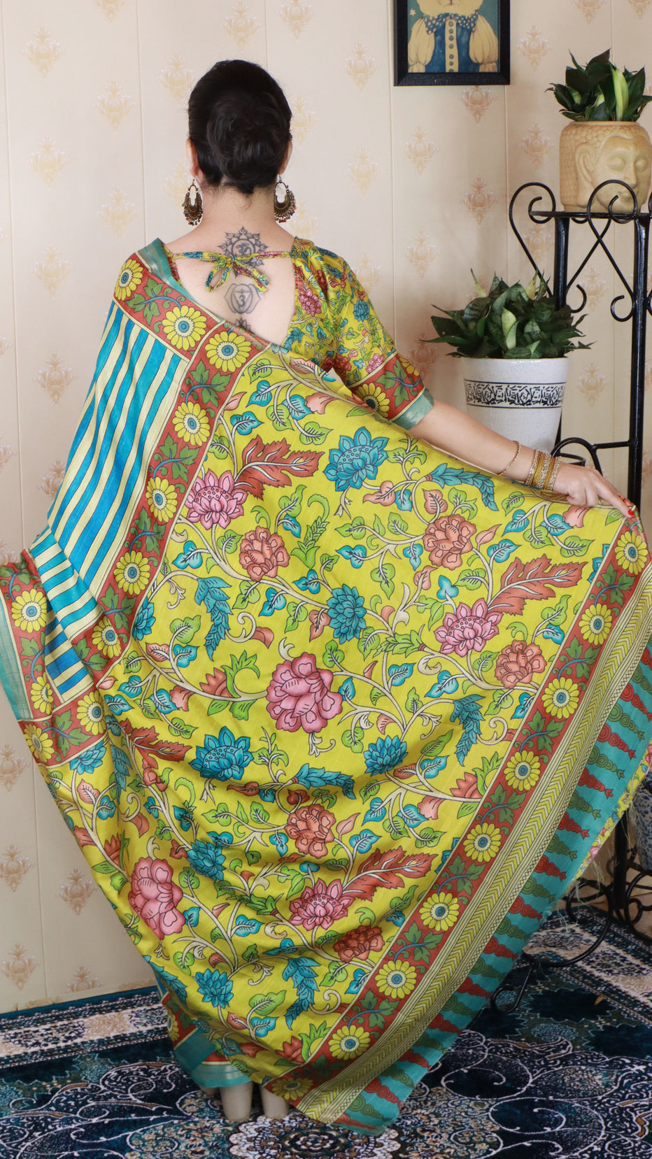Blue Soft Tussar Silk Striped Kalamkari Printed Zari Tussar Saree Tussar Saree Anant Tex Exports Pvt.Ltd..