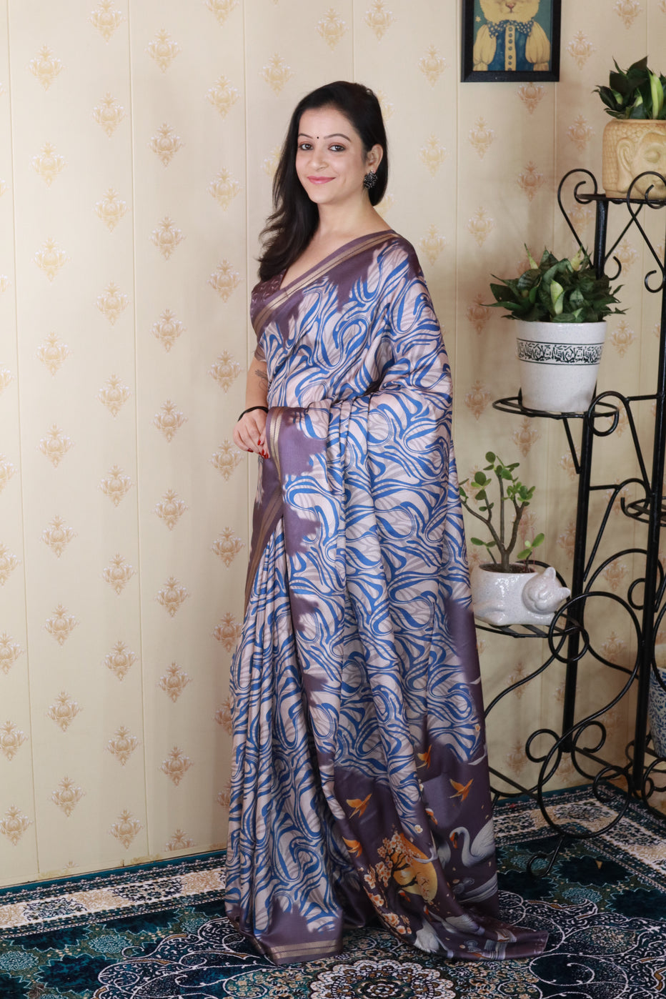 Grey Soft Tussar Silk Abstract Printed Zari Woven Saree Tussar Saree Tussar Saree Anant Tex Exports Pvt.Ltd..