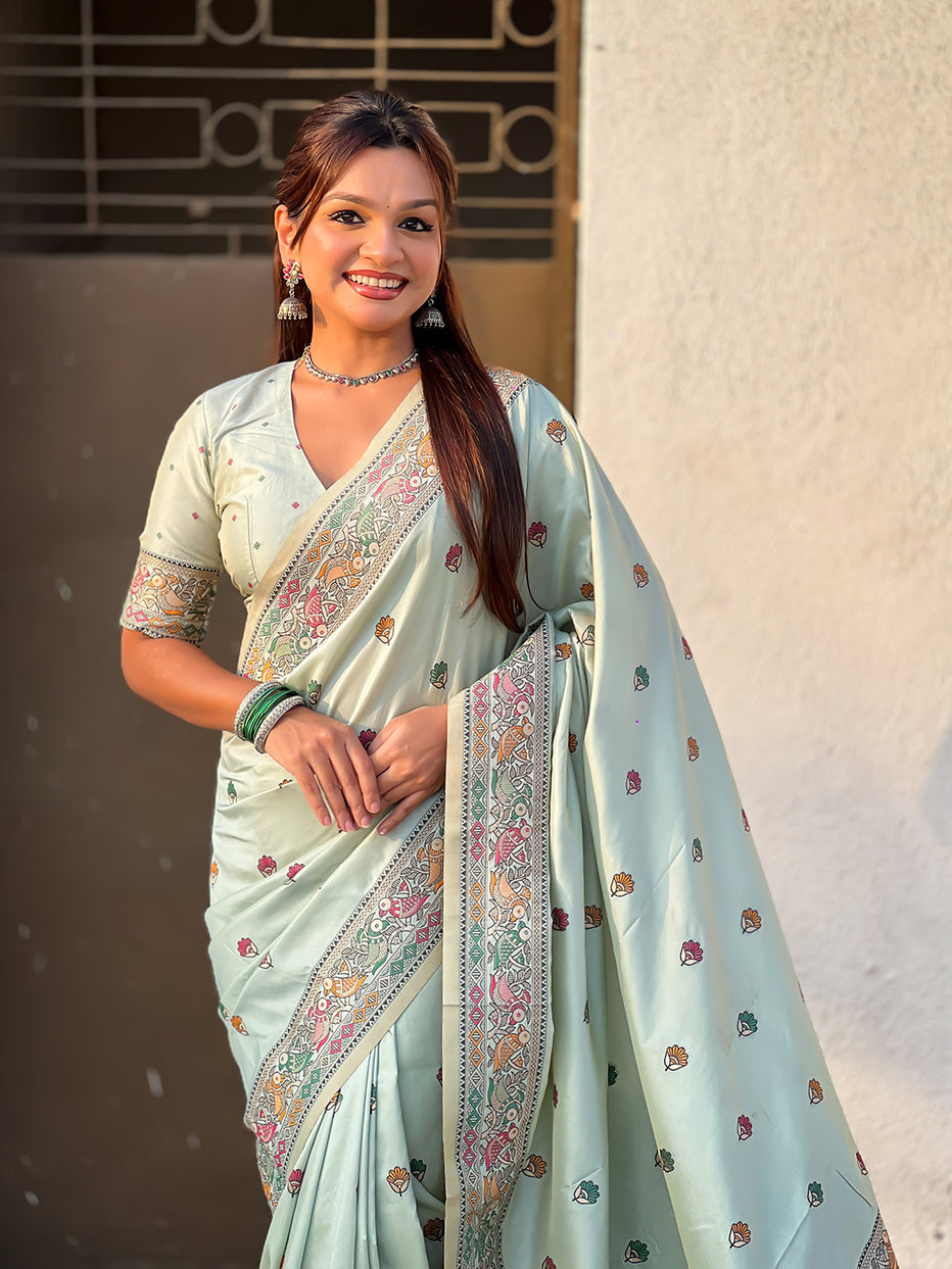 Sky Blue Pure Soft Baluchari Silk Zari Meenakari Saree Banarasi Saree Anant Tex Exports Pvt.Ltd..