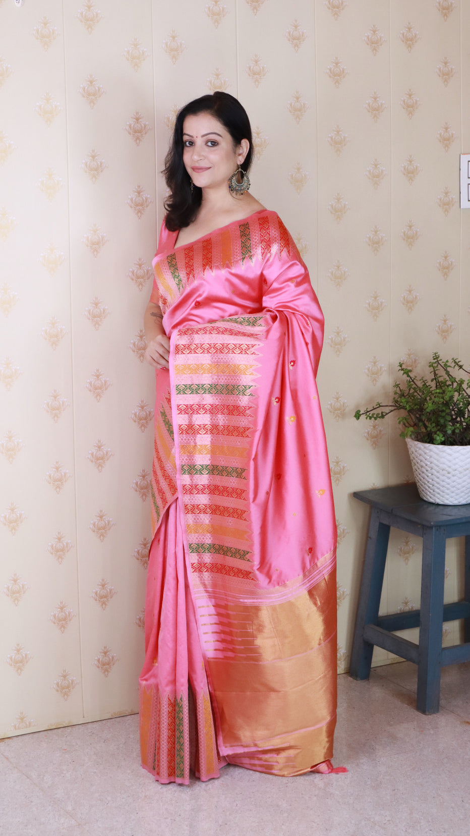 Pink Soft Silk Meenakari Zari Woven Saree Banarasi Saree Anant Tex Exports Pvt.Ltd..