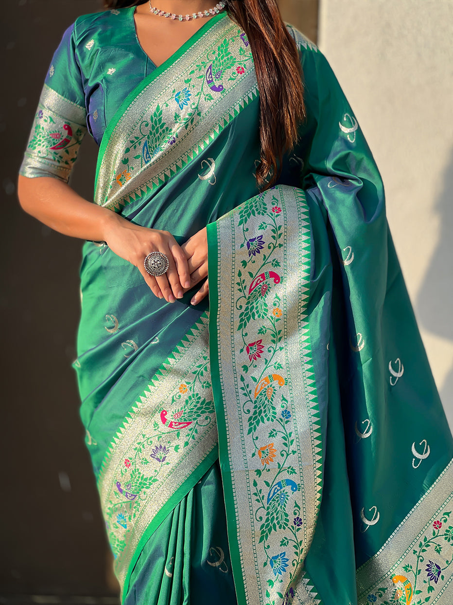 Green Pure Chandrakor Paithani Silk Banarasi Zari Saree