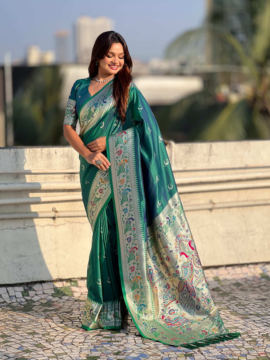 Green Pure Chandrakor Paithani Silk Banarasi Zari Saree