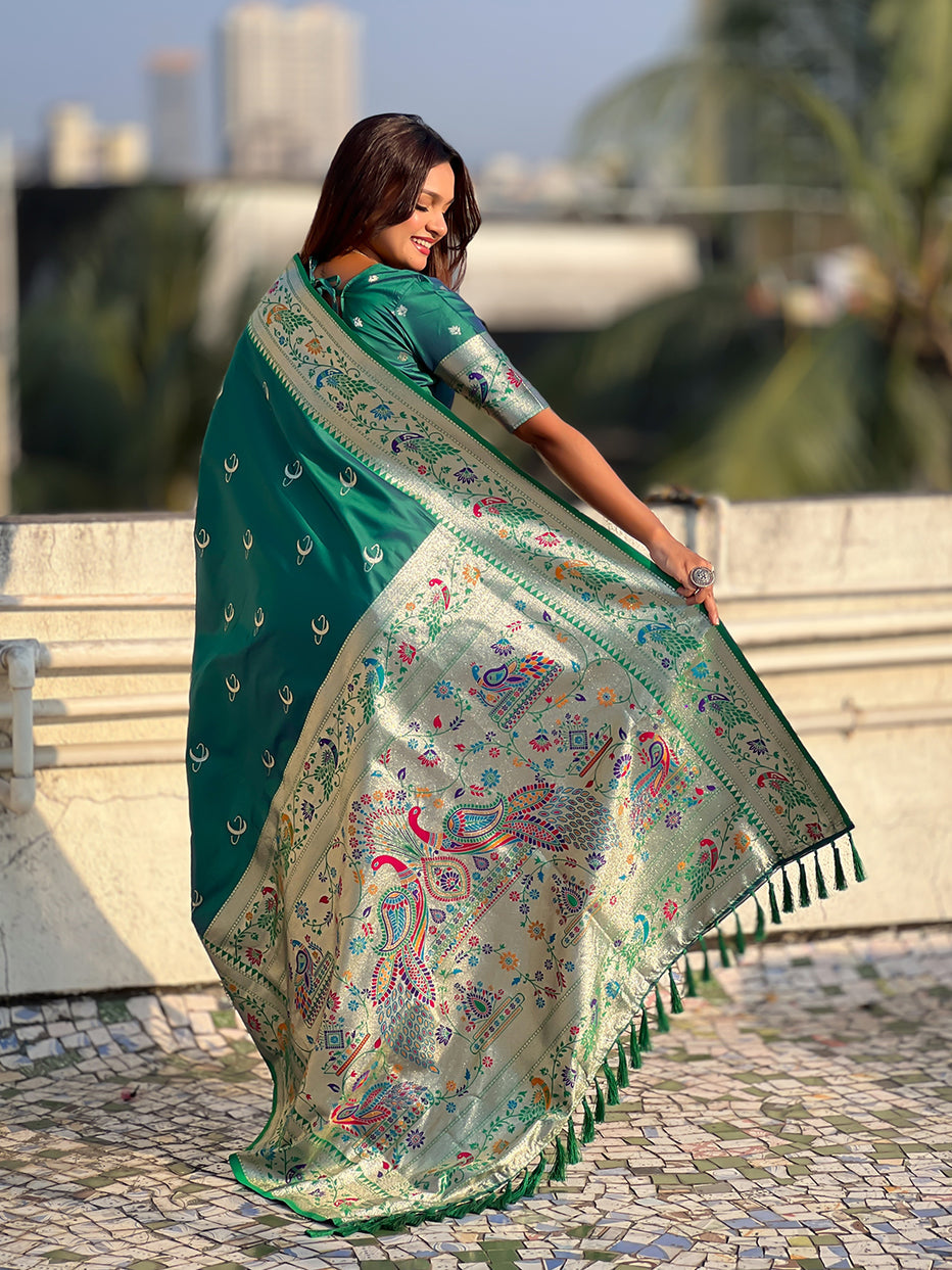 Green Pure Chandrakor Paithani Silk Banarasi Zari Saree