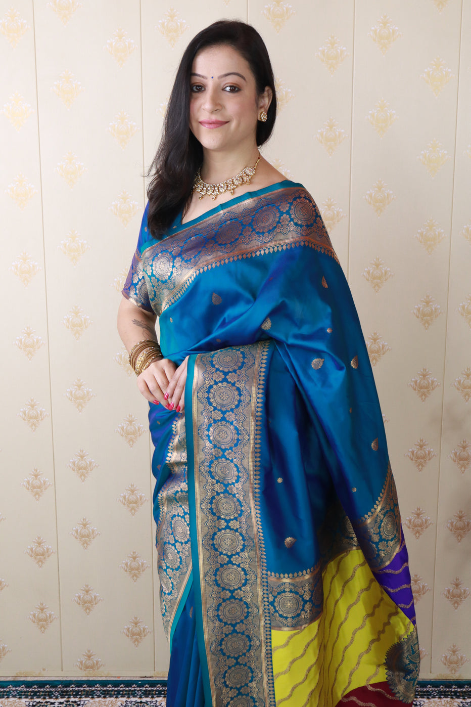 Blue Soft Silk Banarasi Multicolor Pallu Zari Woven Saree