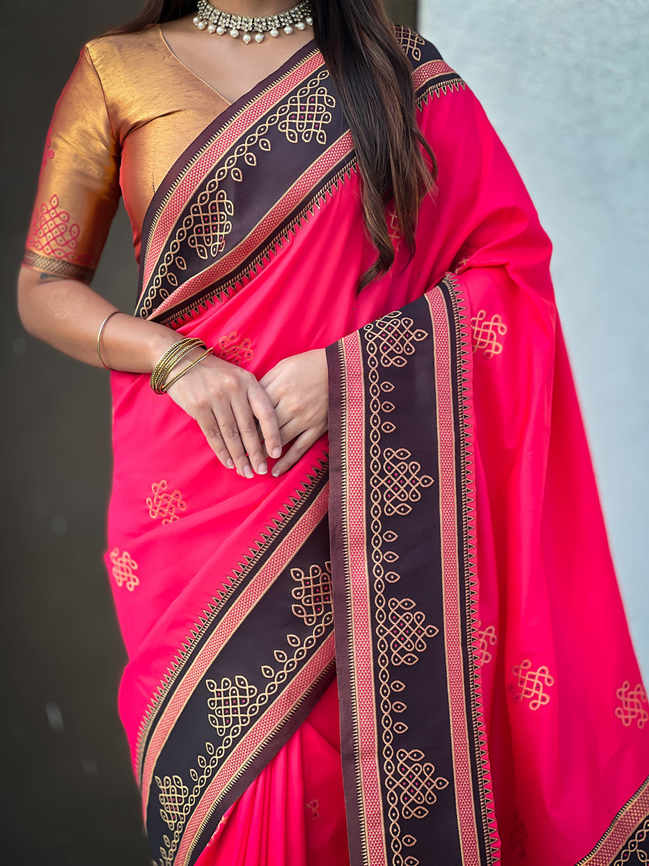 Pink Soft Silk Traditional Zari Contrast Soft Silk Saree Banarasi Saree Anant Tex Exports Pvt.Ltd..