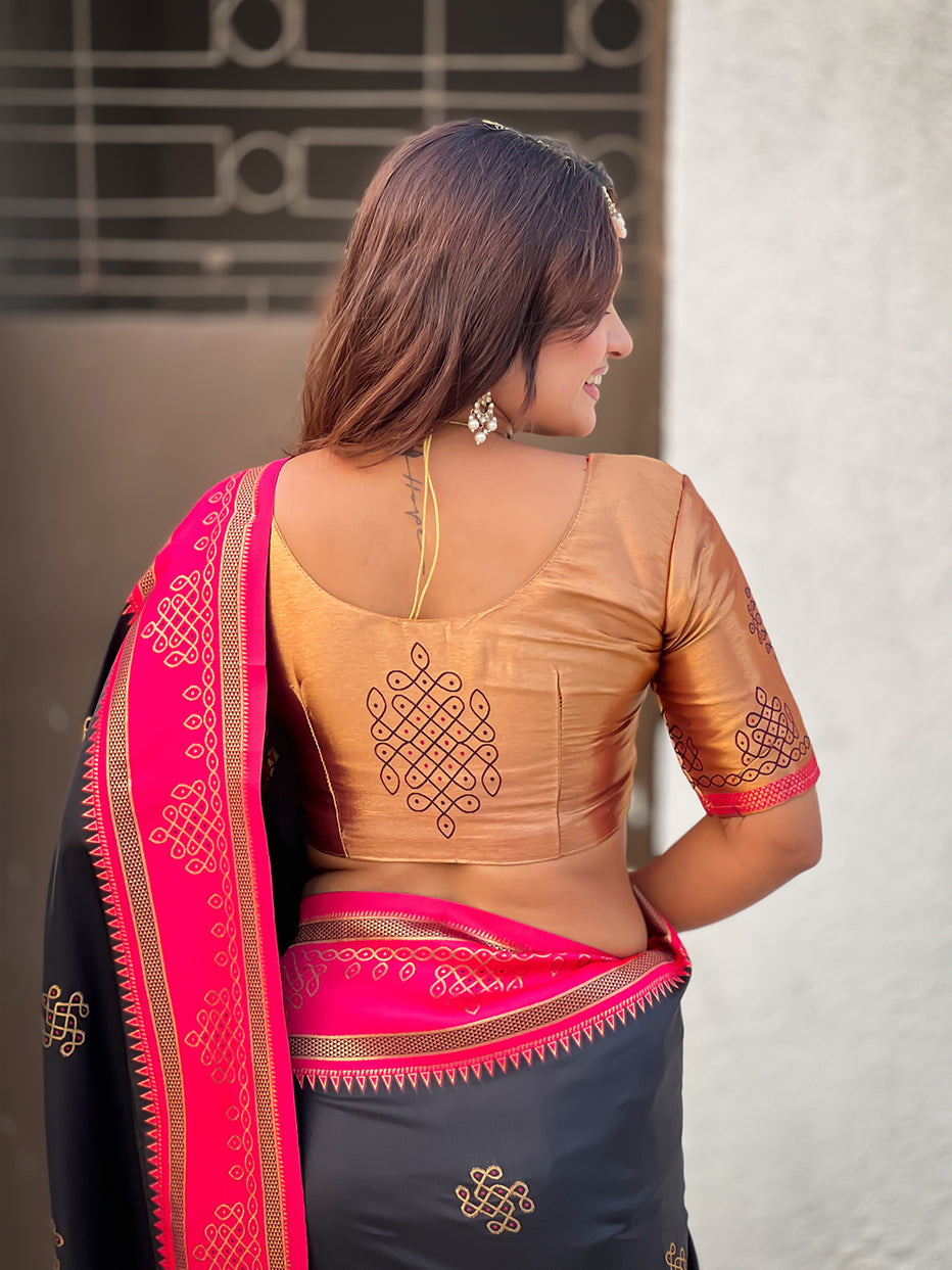 Black Soft Silk Traditional Zari Contrast Soft Silk Saree Banarasi Saree Anant Tex Exports Pvt.Ltd..