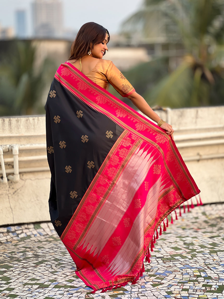 Black Soft Silk Traditional Zari Contrast Soft Silk Saree Banarasi Saree Anant Tex Exports Pvt.Ltd..