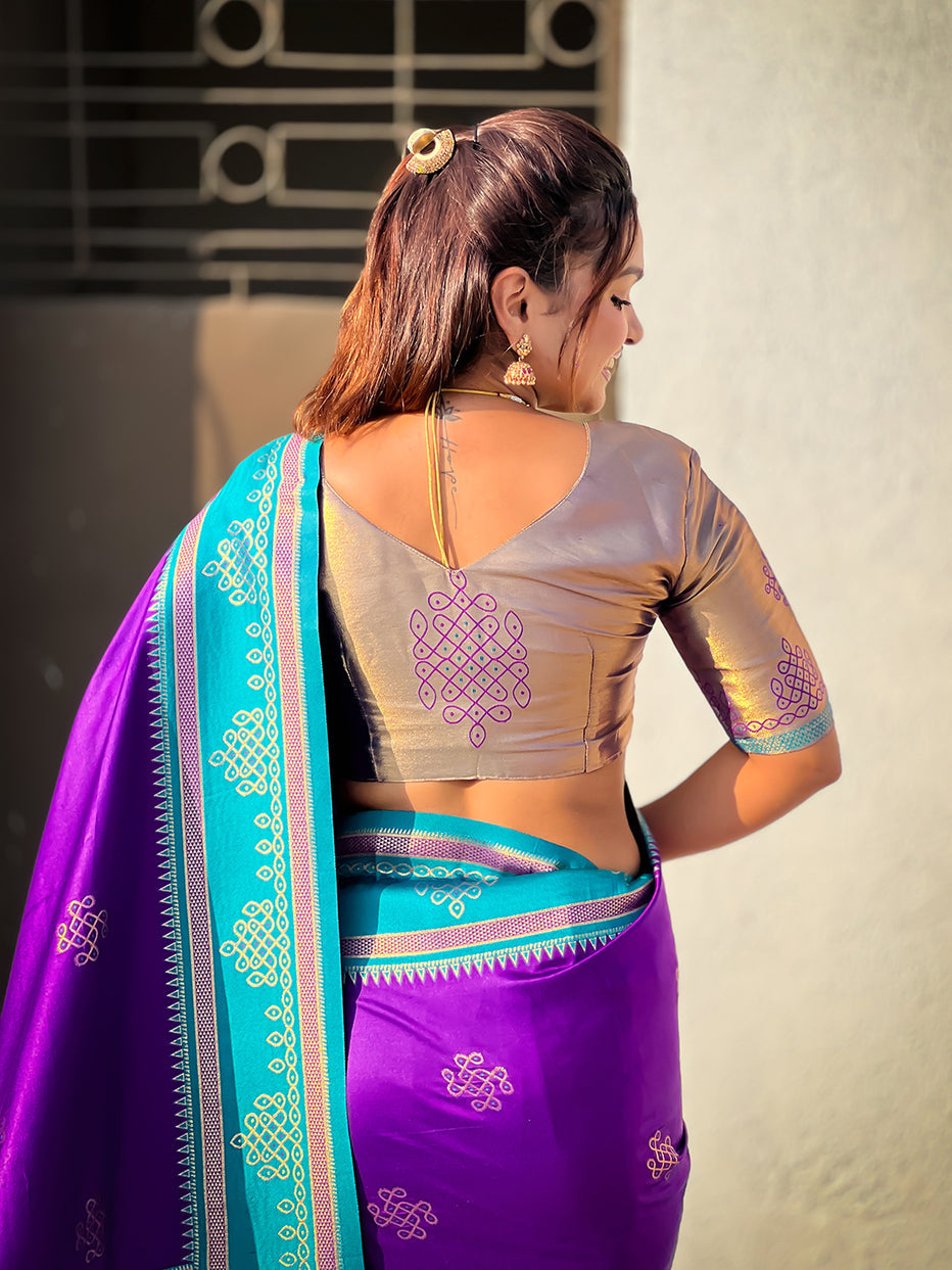 Purple Soft Silk Traditional Zari Contrast Soft Silk Saree Banarasi Saree Anant Tex Exports Pvt.Ltd..