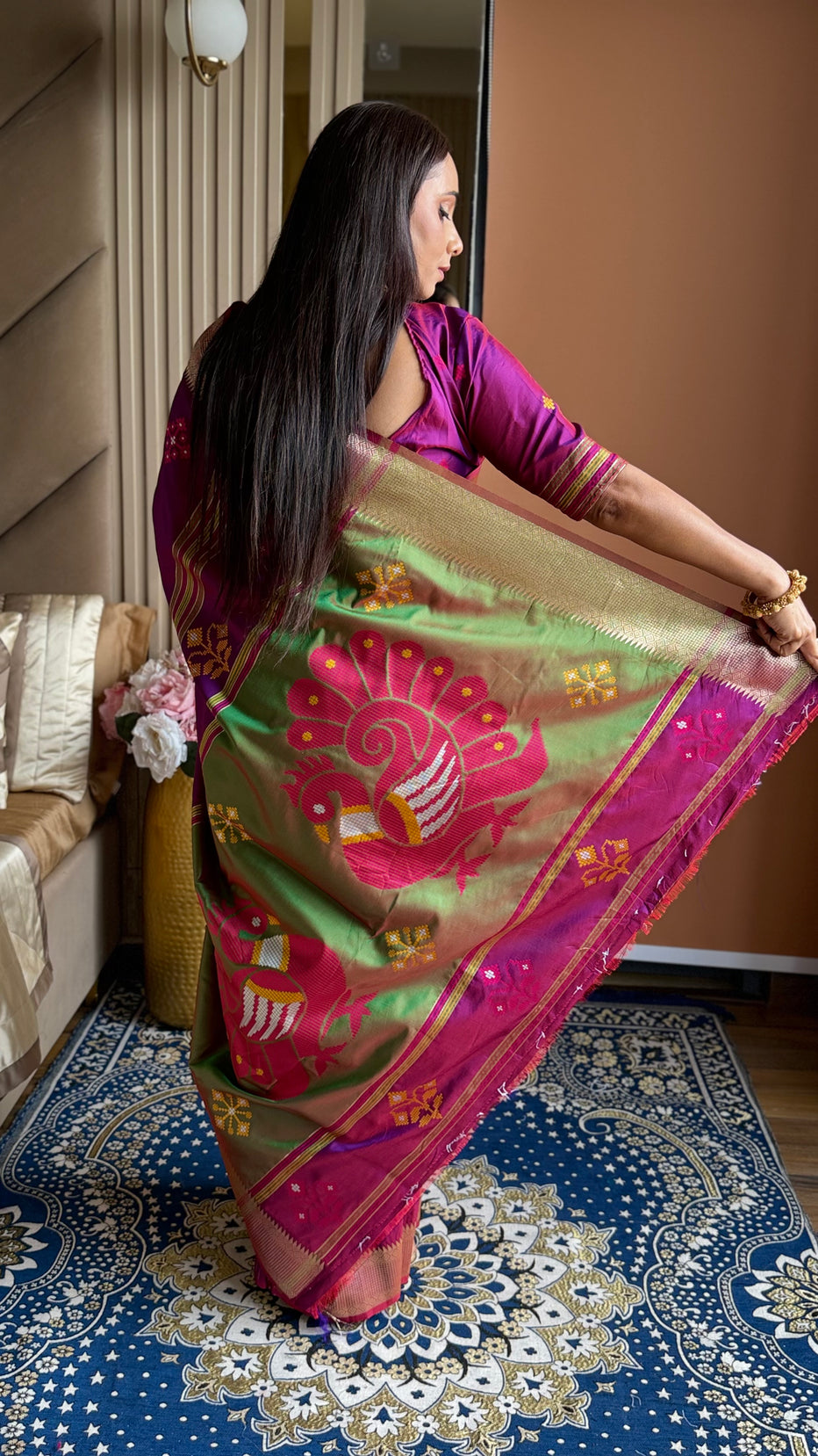 Magenta Soft Silk Ikkat Zari Patola Soft Silk Saree