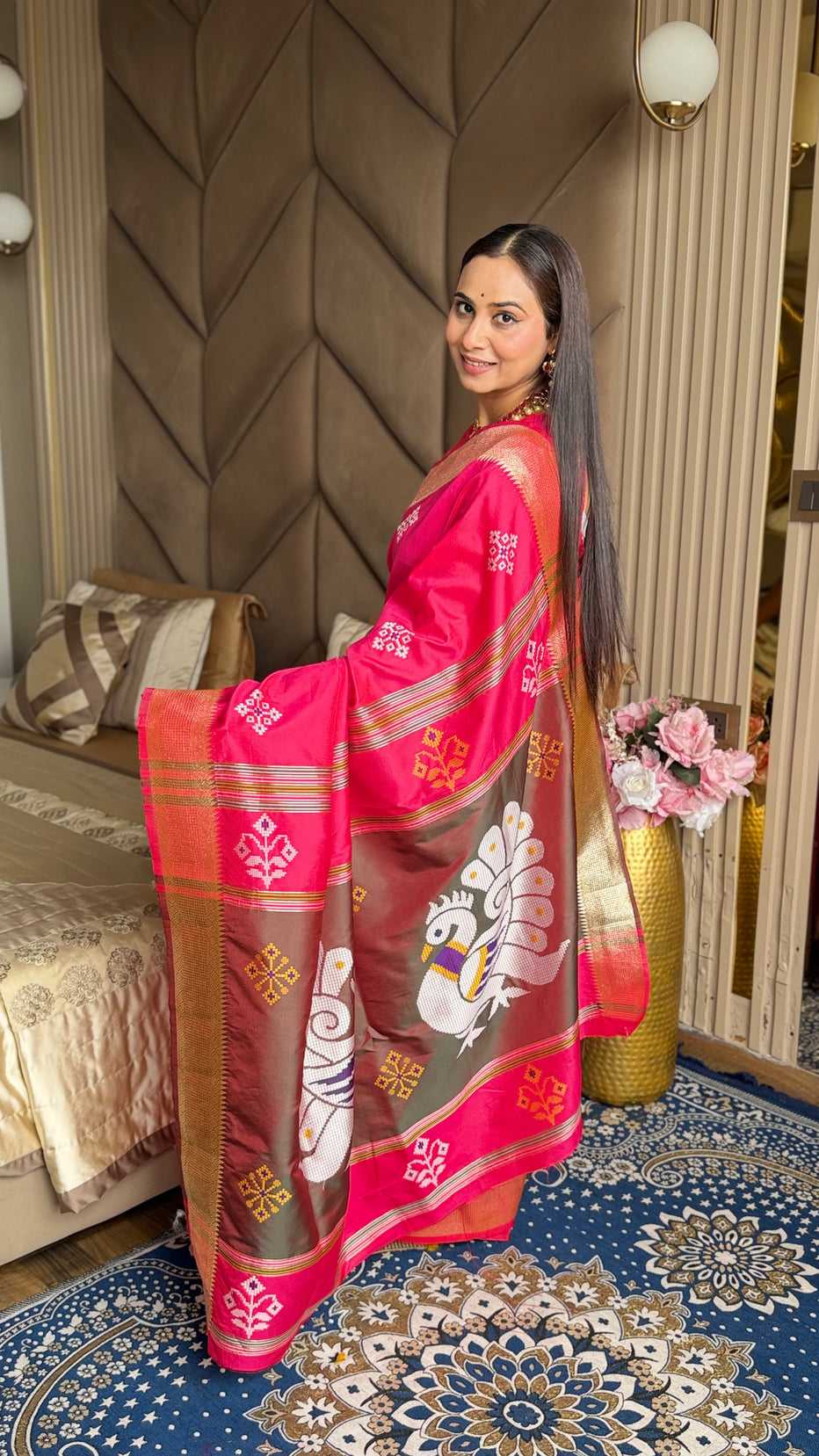 Magenta Soft Silk Ikkat Zari Patola Soft Silk Saree