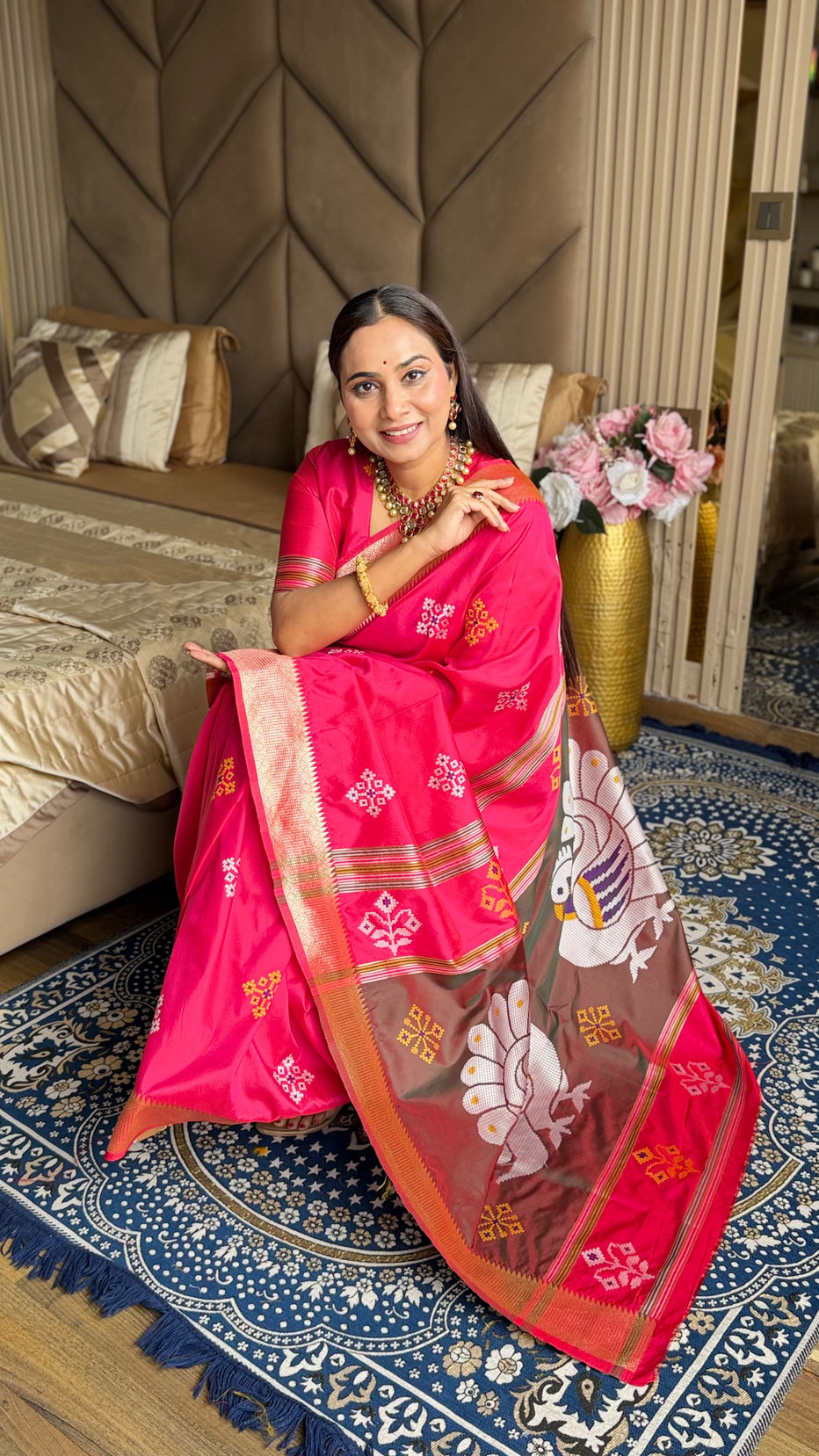 Magenta Soft Silk Ikkat Zari Patola Soft Silk Saree