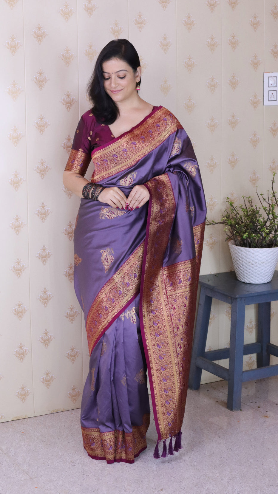 Lavender Soft Silk Banarasi Peacock Zari Woven Saree Kanjivaram Saree Anant Tex Exports Pvt.Ltd..
