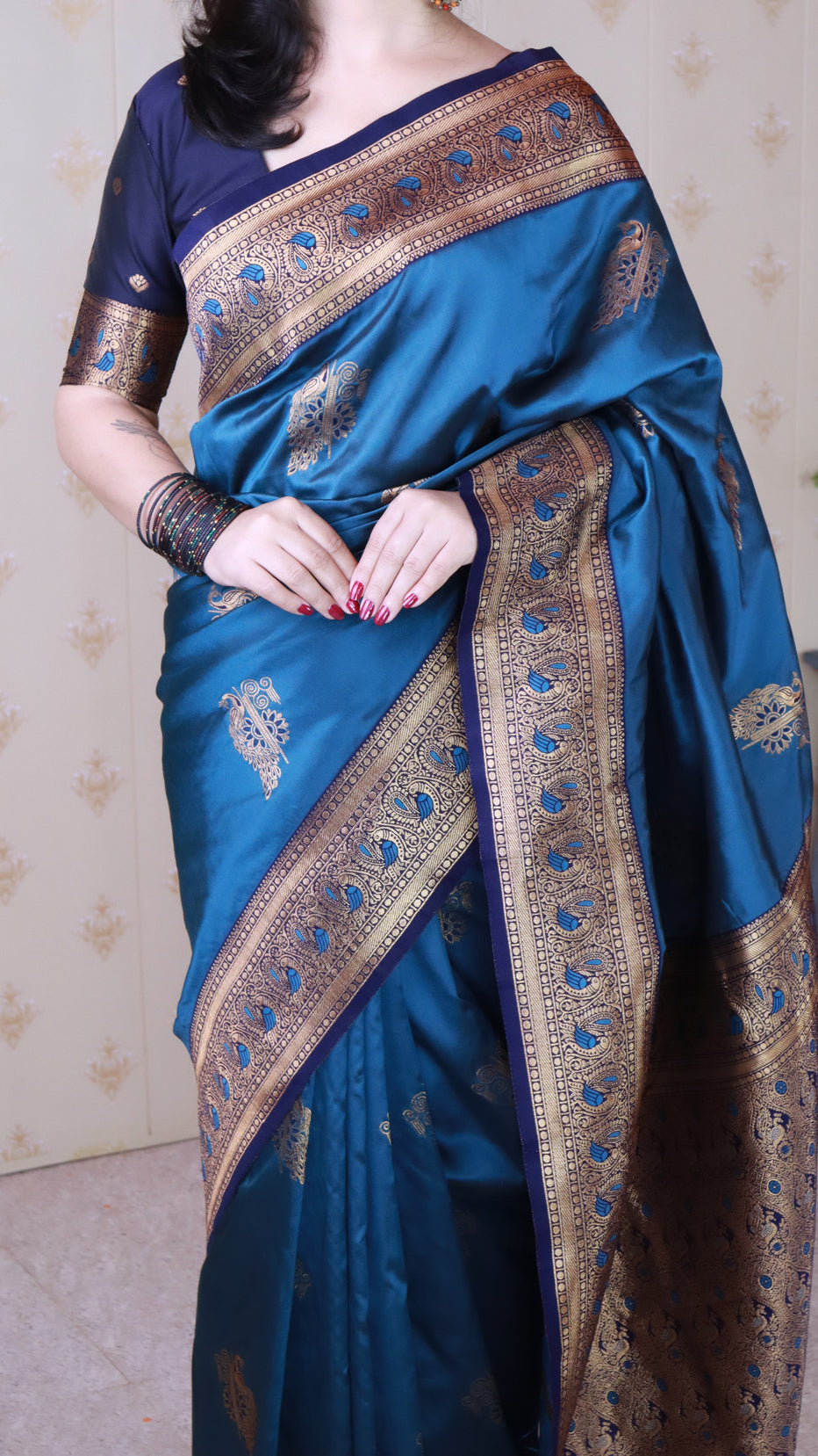 Metallic Blue Soft Silk Banarasi Peacock Zari Woven Saree Kanjivaram Saree Anant Tex Exports Pvt.Ltd..