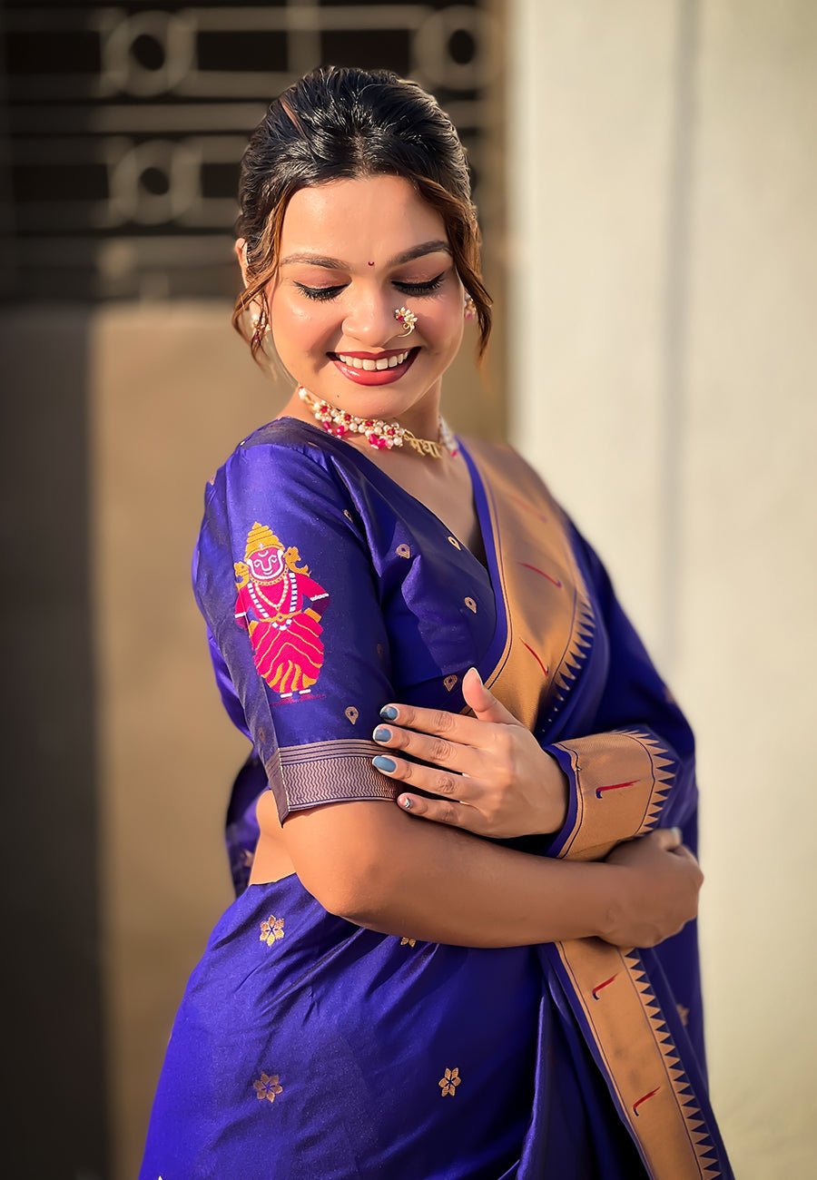 Violet Zari Woven Vitthala God Special Paithani Silk Saree Banarasi Silk Saree Anant Tex Exports Pvt.Ltd..