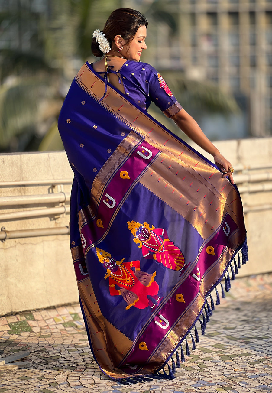 Violet Zari Woven Vitthala God Special Paithani Silk Saree Banarasi Silk Saree Anant Tex Exports Pvt.Ltd..
