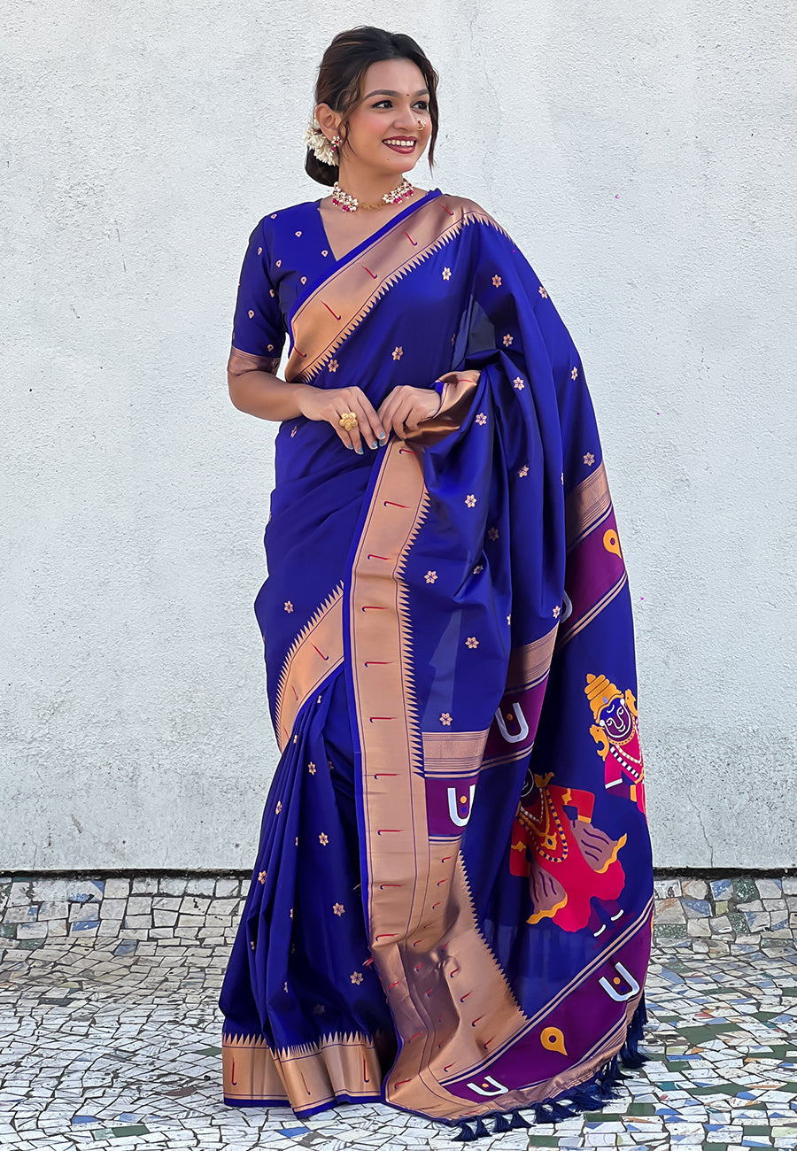 Violet Zari Woven Vitthala God Special Paithani Silk Saree Banarasi Silk Saree Anant Tex Exports Pvt.Ltd..