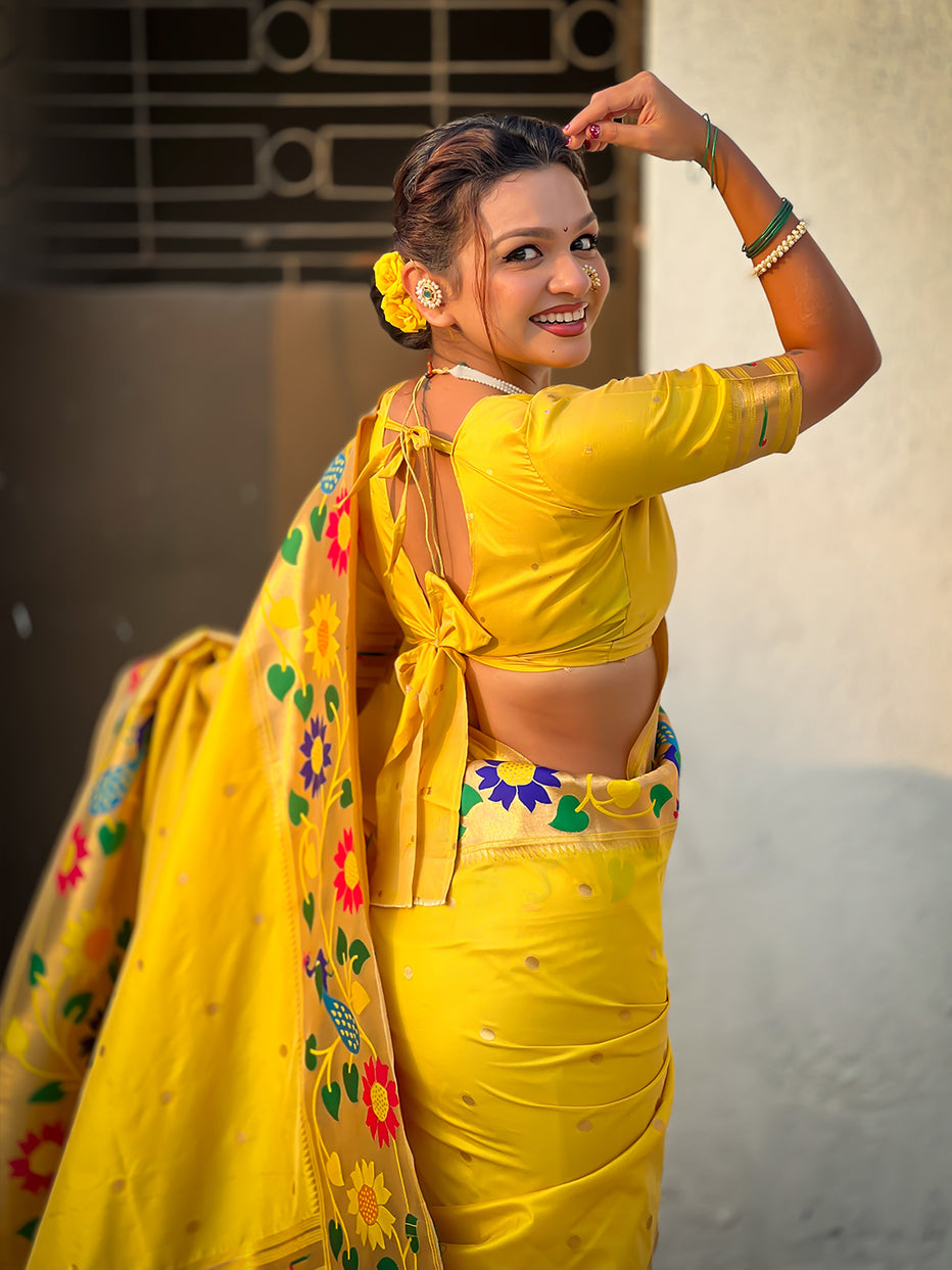 Yellow Pure Paithani Silk Zari Woven Big Border Paithani Saree