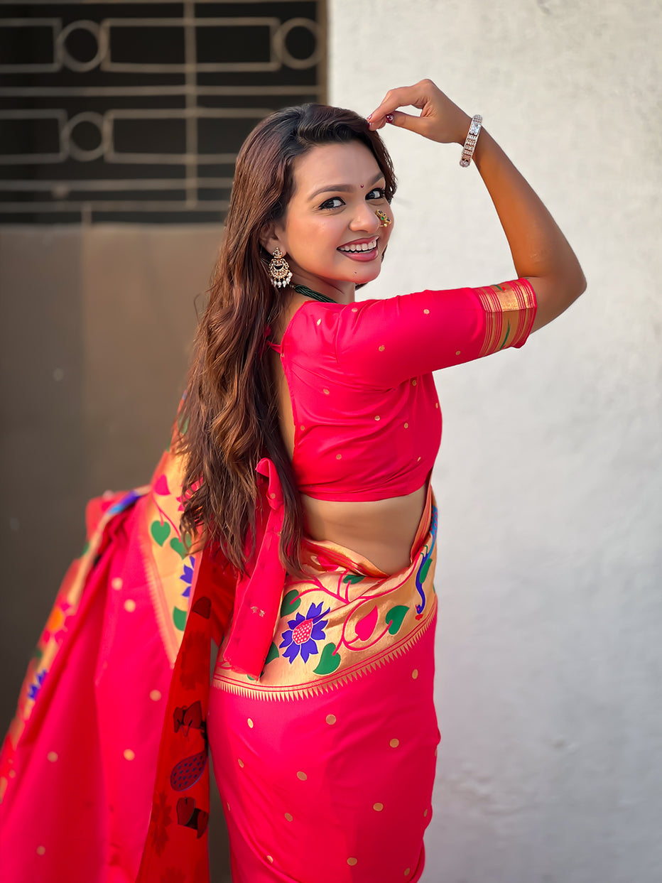 Pink Pure Paithani Silk Zari Woven Big Border Paithani Saree
