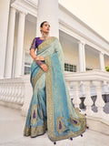 Blue Designer Saree with Heavy Embroidery & Sequin Work
