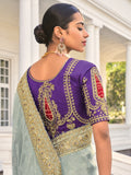 Blue Designer Saree with Heavy Embroidery & Sequin Work