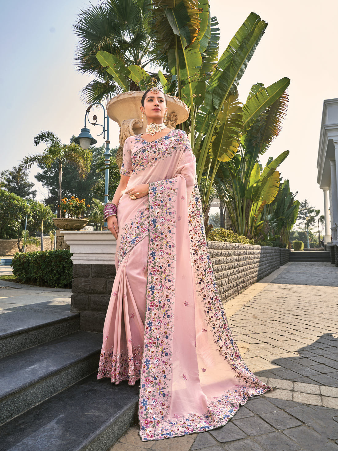 Blush Pink Designer Saree with Pearl & Sequin Embroidery