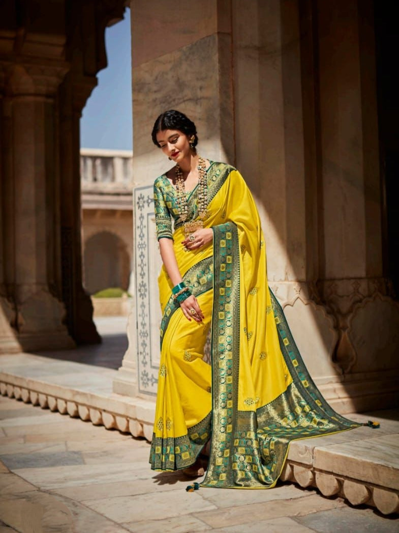 Yellow Pure Silk Paithani Saree with Designer Blouse
