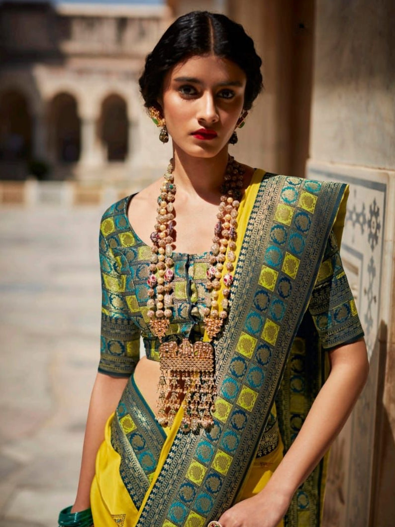 Yellow Pure Silk Paithani Saree with Designer Blouse