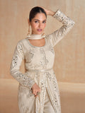Ivory Heavy Embroidered Georgette Palazzo Suit