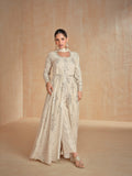 Ivory Heavy Embroidered Georgette Palazzo Suit