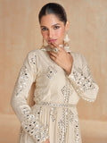 Ivory Heavy Embroidered Georgette Palazzo Suit