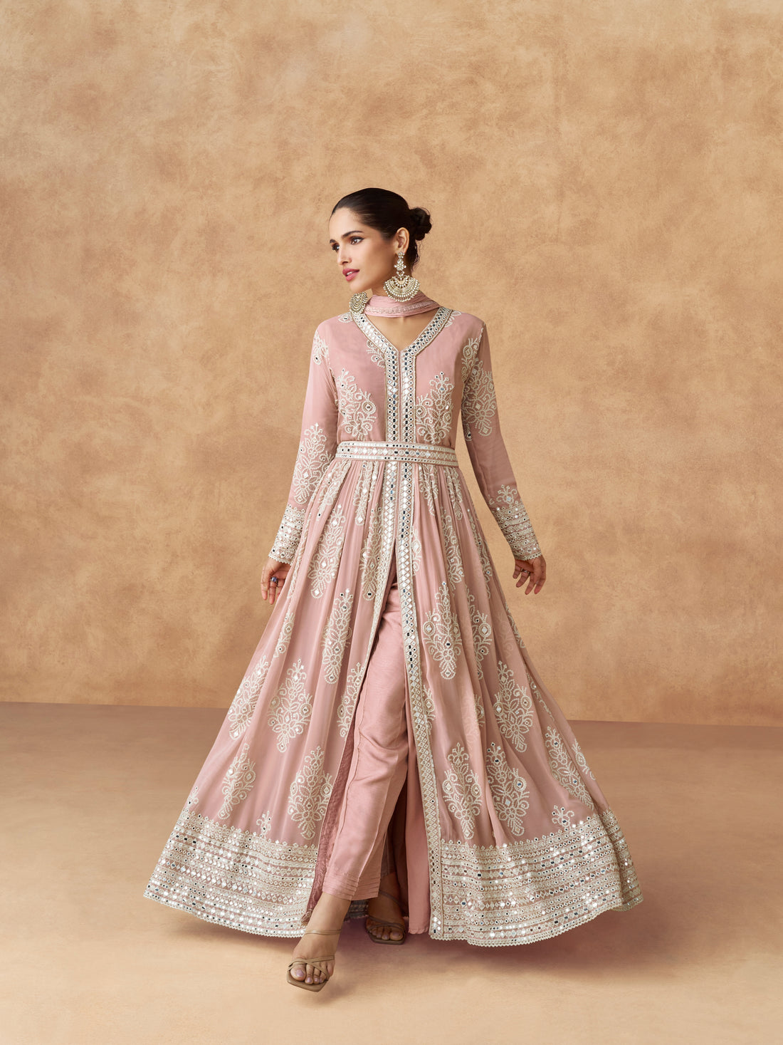 Blush Pink Embroidered Georgette Palazzo Suit