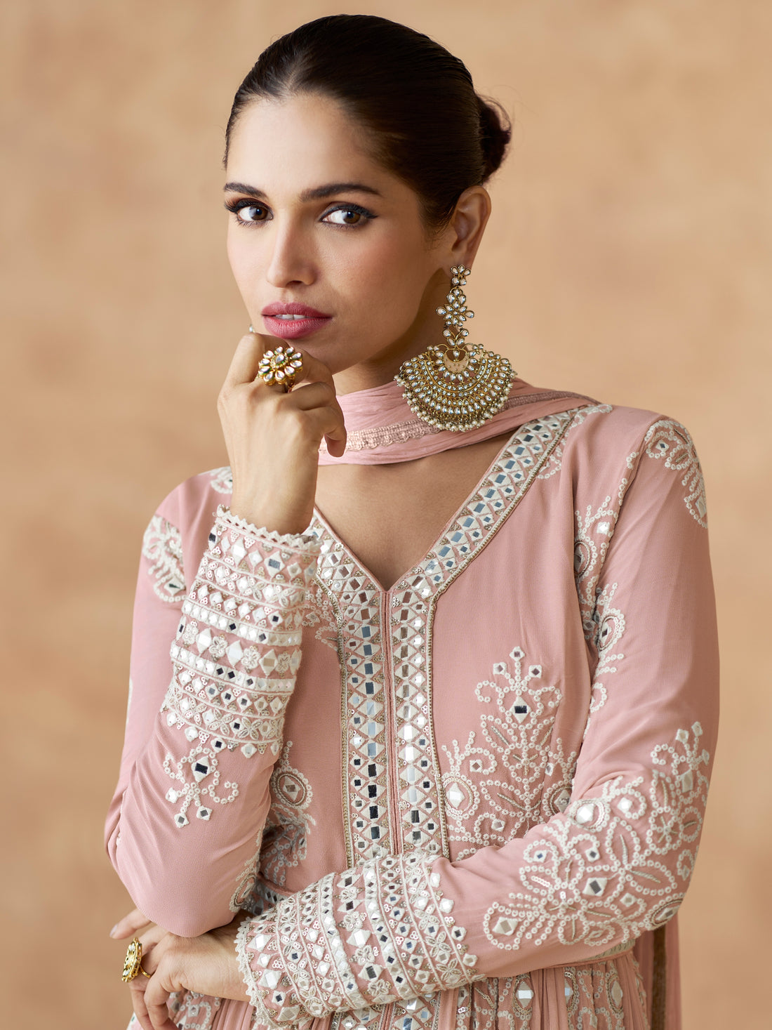 Blush Pink Embroidered Georgette Palazzo Suit