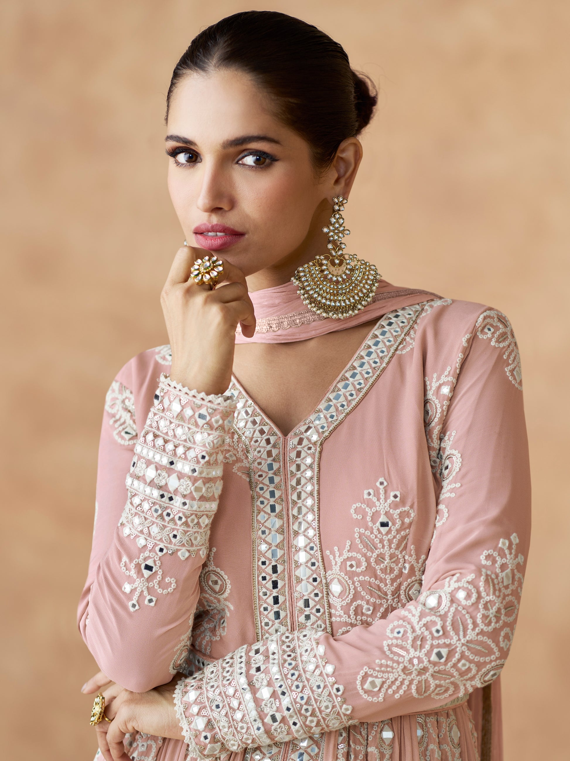 Blush Pink Embroidered Georgette Palazzo Suit