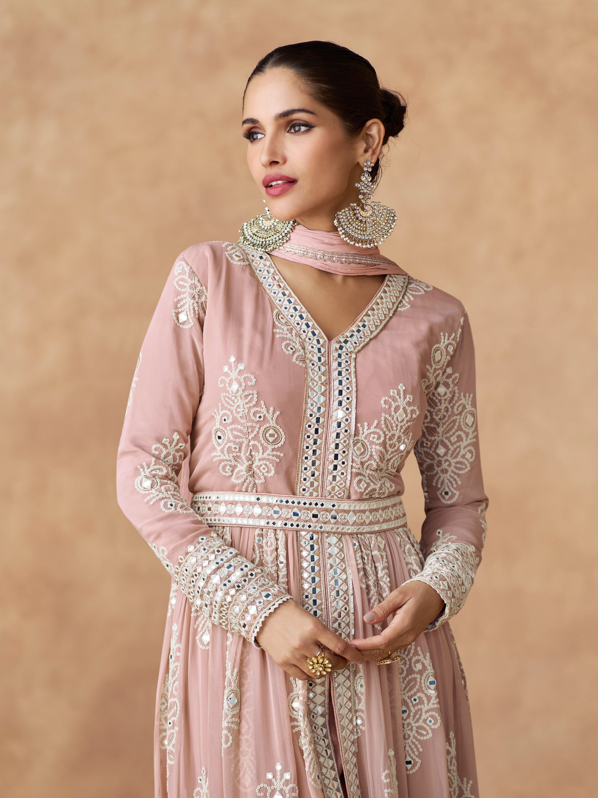Blush Pink Embroidered Georgette Palazzo Suit