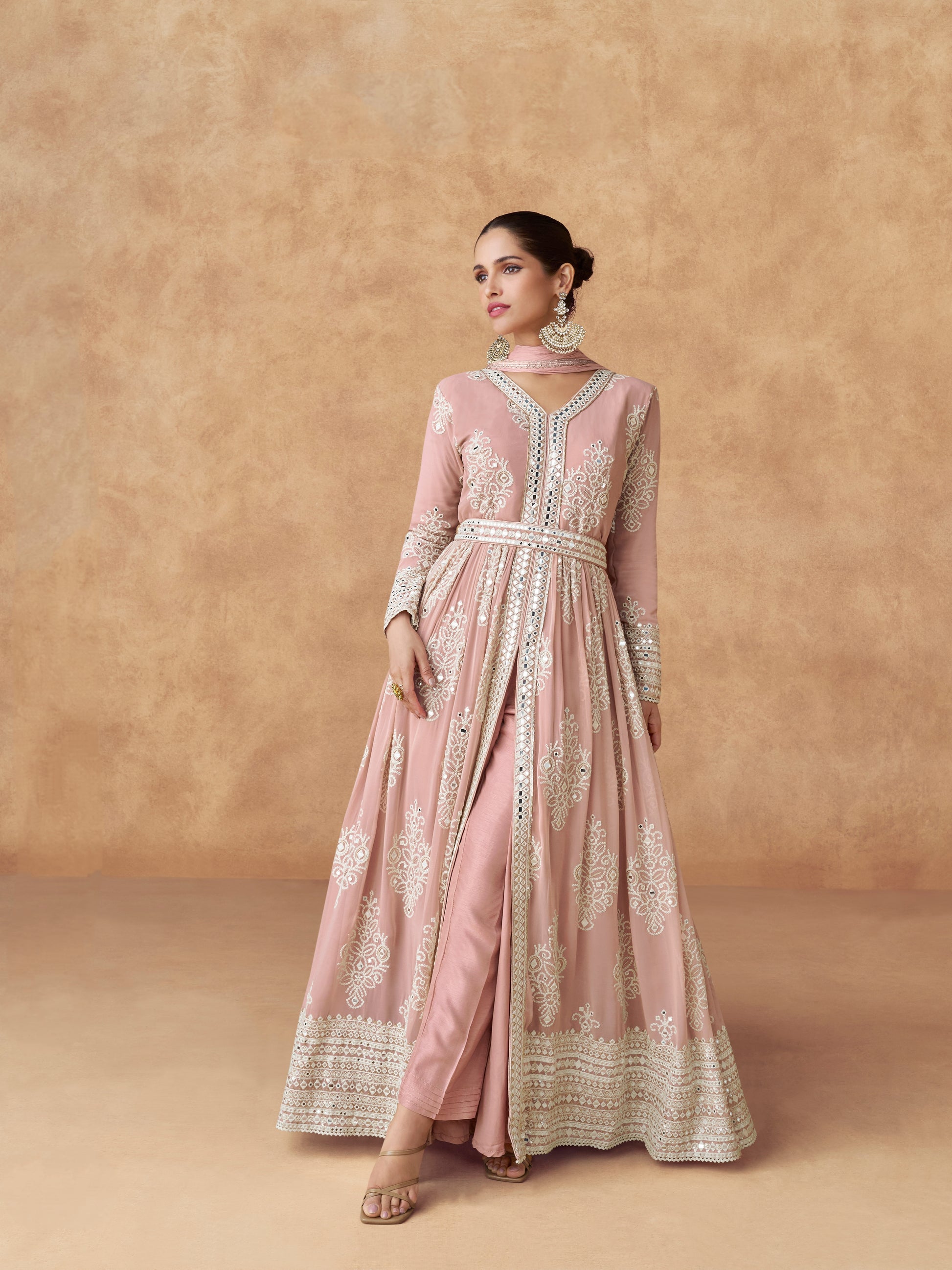 Blush Pink Embroidered Georgette Palazzo Suit