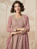 Mauve Embroidered Georgette Palazzo Suit
