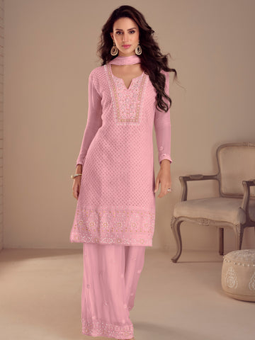 Blush Pink Embroidered Georgette Palazzo Suit