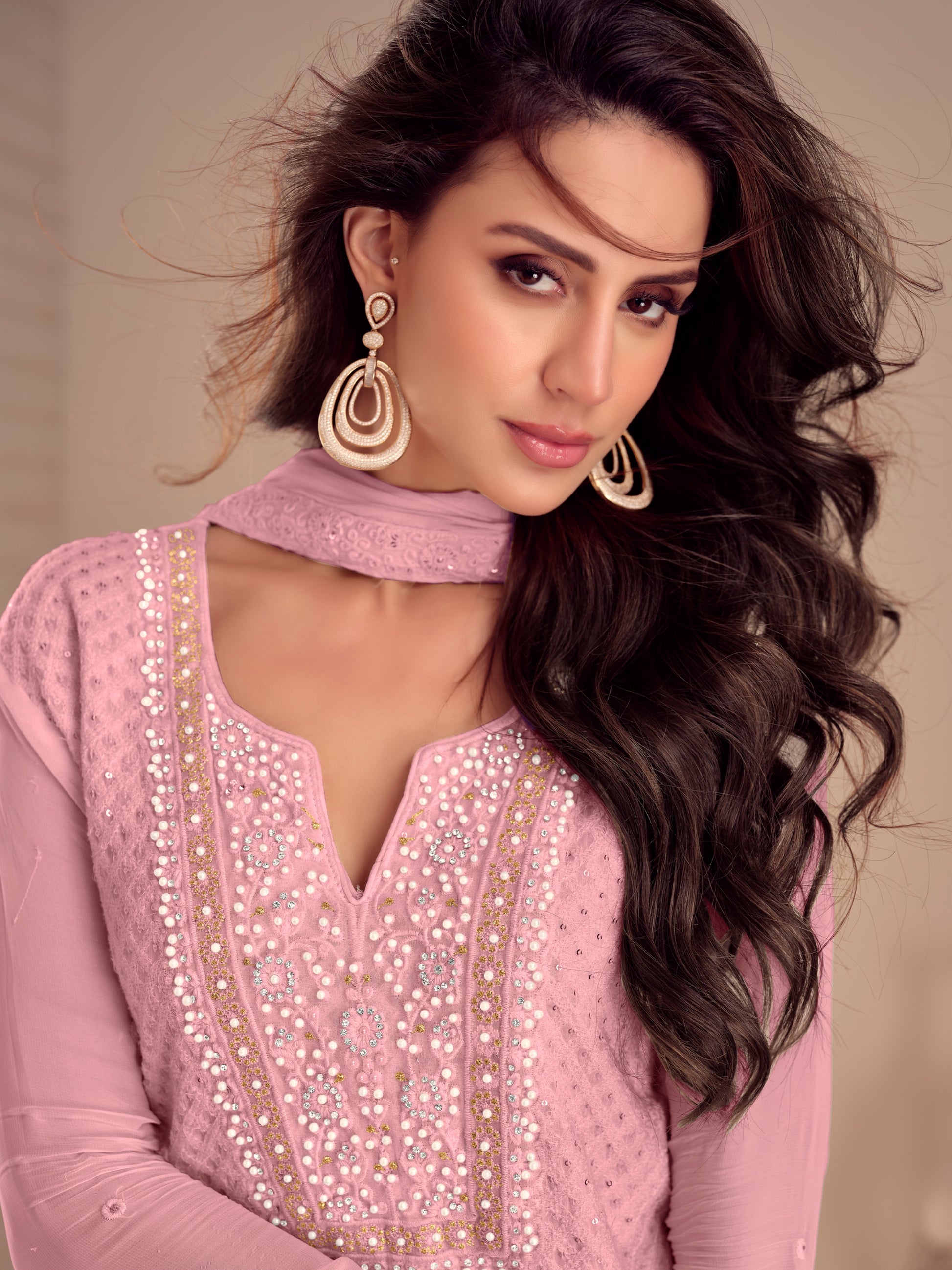 Blush Pink Embroidered Georgette Palazzo Suit