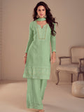 Pastel Green Embroidered Georgette Palazzo Suit