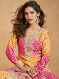 Yellow & Magenta Ombre Chinnon Silk Palazzo Suit