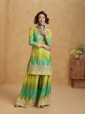 Lime Green & Yellow Ombre Chinnon Silk Palazzo Suit