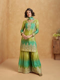 Lime Green & Yellow Ombre Chinnon Silk Palazzo Suit