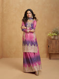Purple & Pink Ombre Embroidered Chinnon Silk Palazzo Suit