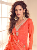 Coral Orange Embroidered Sharara Suit